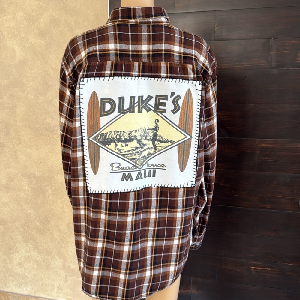 Duke's Beachhouse Maui Brown Plaid Flannel Shacket Size XL